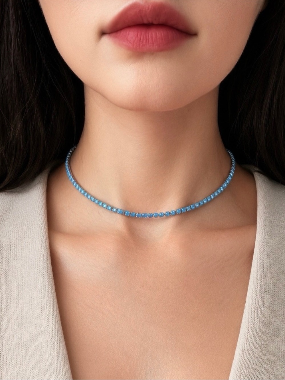 Turquoise Tennis Choker Necklace 18K Gold Plated Dainty-adjustable